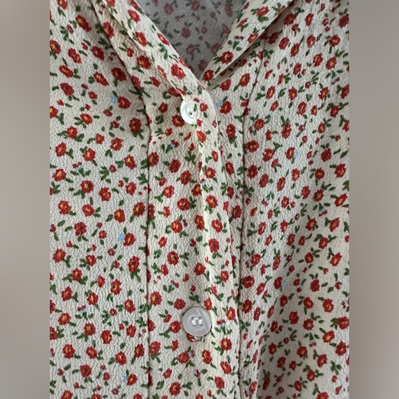 Brandy Melville floral 70s style bell sleeve ivory cream blouse size women M - Picture 3 of 7